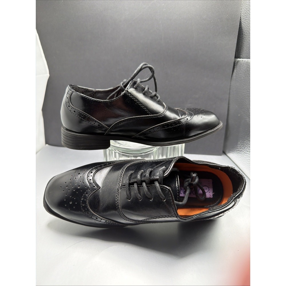 Jodano Oxford Shoes Boys US 7 Black Leather Memory Foam Formal Round Toe Lace Up